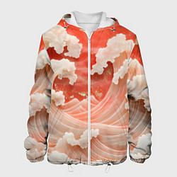 Куртка с капюшоном мужская Японские красные волны, цвет: 3D-белый
