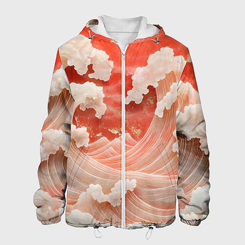 Мужская куртка Японские красные волны / 3D-Белый – фото 1
