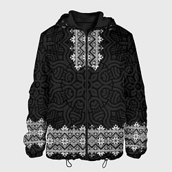 Куртка с капюшоном мужская Славянский орнамент с узорной вышиванкой, цвет: 3D-черный