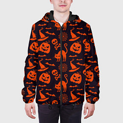 Куртка с капюшоном мужская Паттерн с символами праздника Хэллоуин, цвет: 3D-черный — фото 2