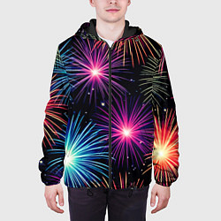 Куртка с капюшоном мужская Стилизованный праздничный салют, цвет: 3D-черный — фото 2