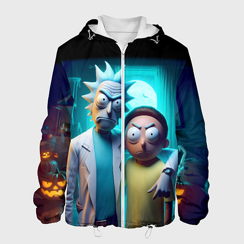 Мужская куртка Rick with Morty - halloween night / 3D-Белый – фото 1