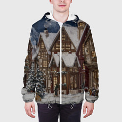 Куртка с капюшоном мужская Новогодние дома, цвет: 3D-белый — фото 2