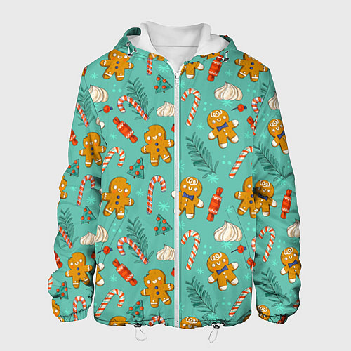 Мужская куртка Новогодний паттерн печенье с конфетами / 3D-Белый – фото 1
