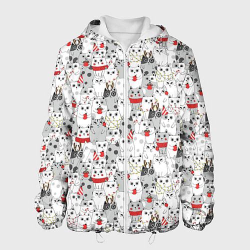 Мужская куртка Новогодние котики / 3D-Белый – фото 1