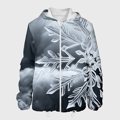 Мужская куртка Снежинка на черно белое / 3D-Белый – фото 1