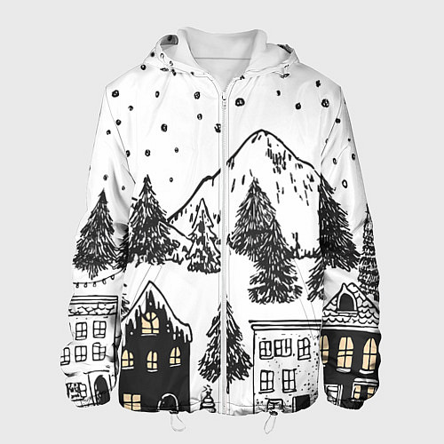Мужская куртка Заснеженный черно-белый город / 3D-Белый – фото 1