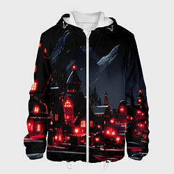 Куртка с капюшоном мужская Новогодняя ночь и красные гирлянды, цвет: 3D-белый
