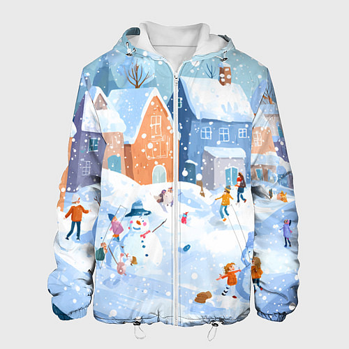Мужская куртка Предновогодний день во дворе / 3D-Белый – фото 1