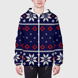 Куртка с капюшоном мужская Вязаный новогодний узор, цвет: 3D-белый — фото 2