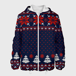 Куртка с капюшоном мужская Новогодний вязаный узор, цвет: 3D-белый