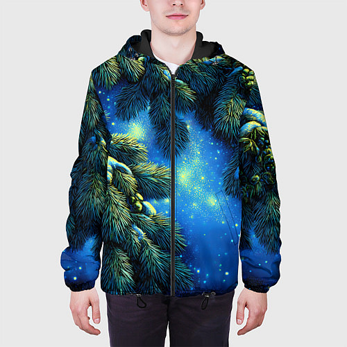 Мужская куртка Новогодние ветки елки / 3D-Черный – фото 3