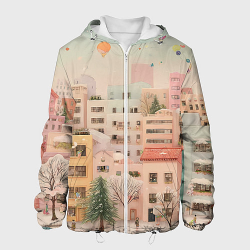 Мужская куртка Объемный новогодний город / 3D-Белый – фото 1