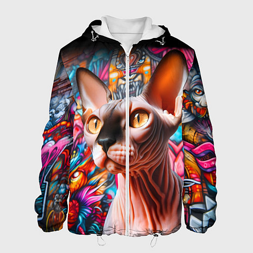 Мужская куртка Sphynx on a graffiti background / 3D-Белый – фото 1