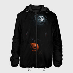 Куртка с капюшоном мужская Тёмный лес ночью - Хэллоуин: луна и тыква, цвет: 3D-черный