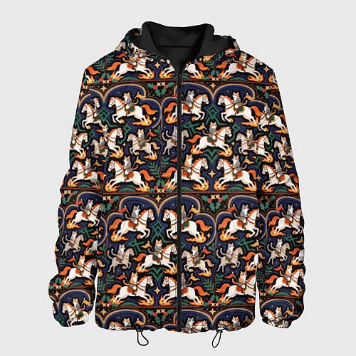 Мужская куртка Новогодние коты всадники на лошади / 3D-Черный – фото 1