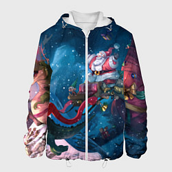 Куртка с капюшоном мужская Санта с динозавром, цвет: 3D-белый