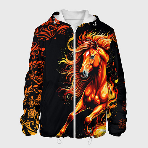 Мужская куртка Огненный конь в русской хохломе / 3D-Белый – фото 1