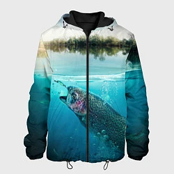 Куртка с капюшоном мужская Рыбалка на спиннинг, цвет: 3D-черный