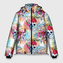 Куртка зимняя мужская Цветы и бабочки 5, цвет: 3D-черный