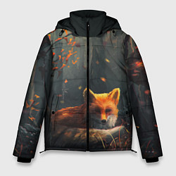 Куртка зимняя мужская Лисица в лесу, цвет: 3D-черный