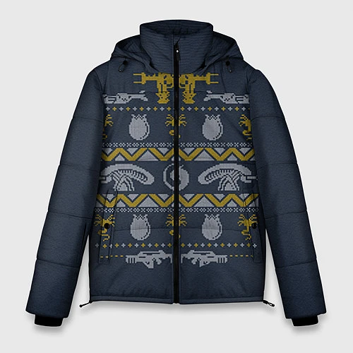 Мужская зимняя куртка Новогодний свитер Чужой / 3D-Черный – фото 1