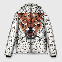 Куртка зимняя мужская Тигр-барбер, цвет: 3D-черный