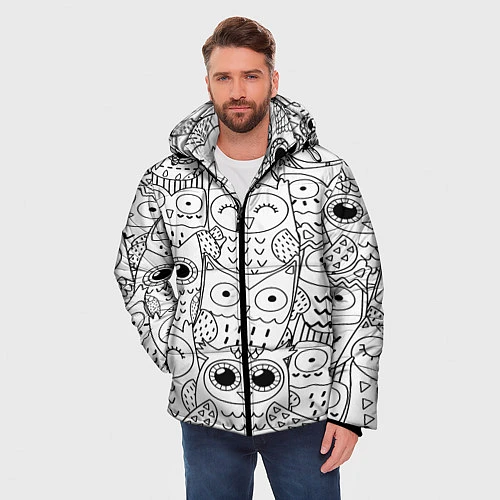 Мужская зимняя куртка Совушки: узор / 3D-Светло-серый – фото 3