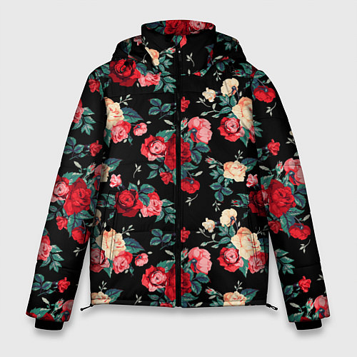 Мужская зимняя куртка Кустовые розы / 3D-Черный – фото 1