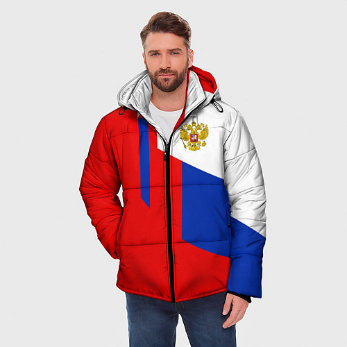 Мужская зимняя куртка Russia: Geometry Tricolor / 3D-Светло-серый – фото 3