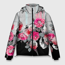 Куртка зимняя мужская Розы в темноте, цвет: 3D-черный