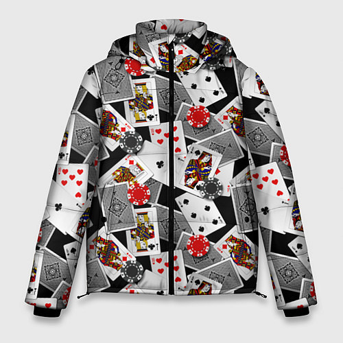 Мужская зимняя куртка Игральные карты и фишки / 3D-Черный – фото 1