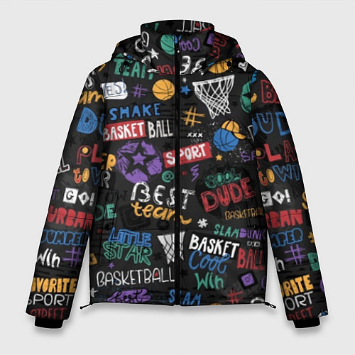 Мужская зимняя куртка Баскетбол коллаж / 3D-Черный – фото 1