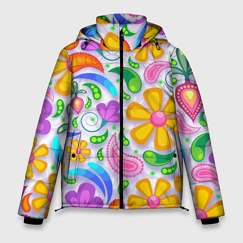 Мужская зимняя куртка Абстракция и цветы / 3D-Черный – фото 1