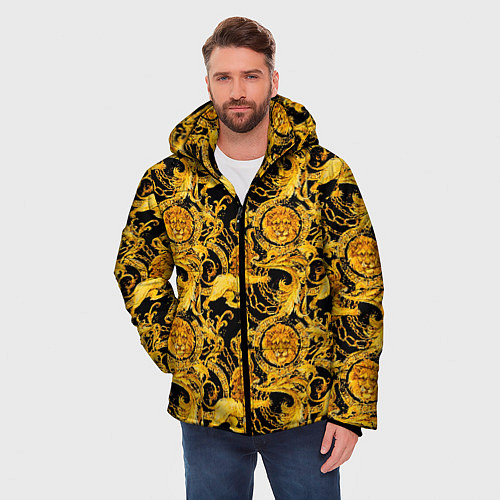 Мужская зимняя куртка Львы золотые узоры / 3D-Светло-серый – фото 3