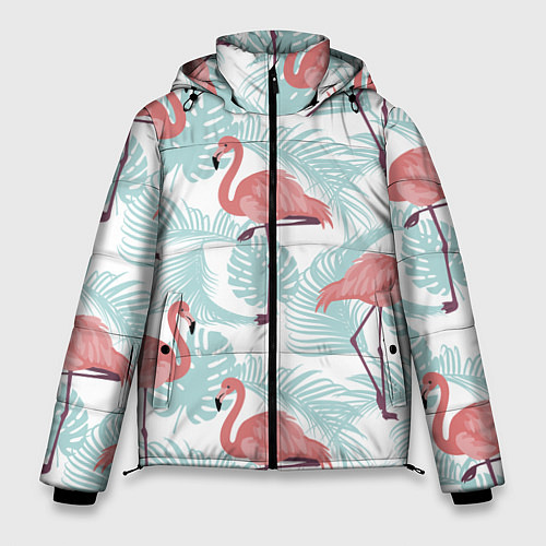 Мужская зимняя куртка Узор фламинго и тропических растений / 3D-Черный – фото 1