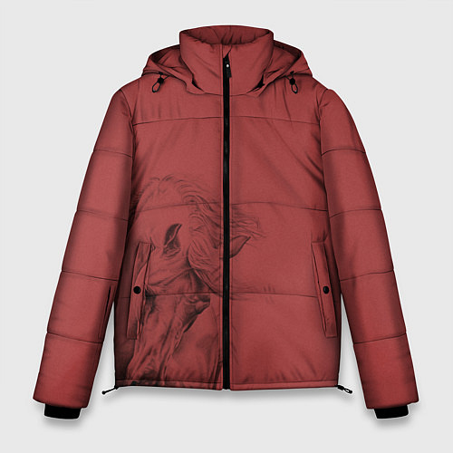 Мужская зимняя куртка Конь на красном фоне / 3D-Черный – фото 1