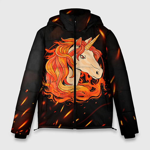 Мужская зимняя куртка Огненный единорог / 3D-Черный – фото 1