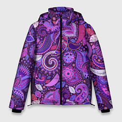 Куртка зимняя мужская Фиолетовый этнический дудлинг, цвет: 3D-черный