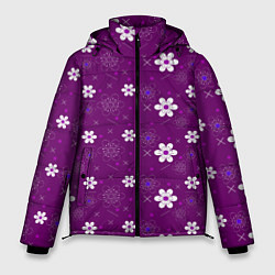 Куртка зимняя мужская Узор цветы на фиолетовом фоне, цвет: 3D-черный