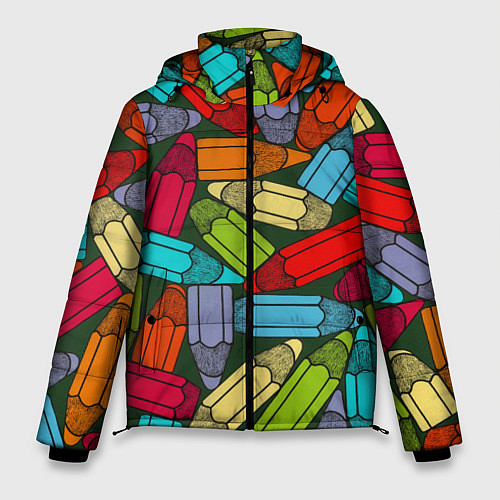 Мужская зимняя куртка Детские цветные карандаши арт / 3D-Черный – фото 1