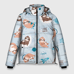 Куртка зимняя мужская Паттерн ленивец космос полет, цвет: 3D-черный