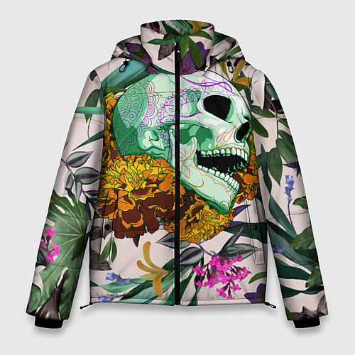 Мужская зимняя куртка Череп в цветах / 3D-Черный – фото 1
