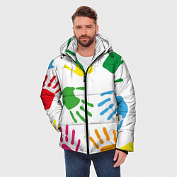 Куртка зимняя мужская Цветные ладошки - Детский узор, цвет: 3D-черный — фото 2