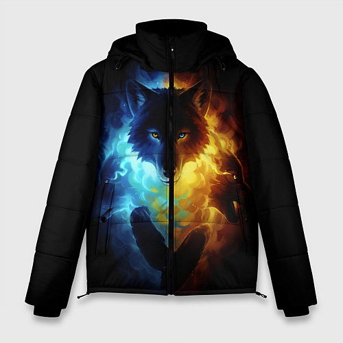 Мужская зимняя куртка Волки в огне / 3D-Черный – фото 1