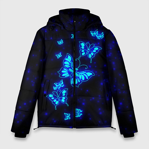 Мужская зимняя куртка Неоновые бабочки / 3D-Черный – фото 1