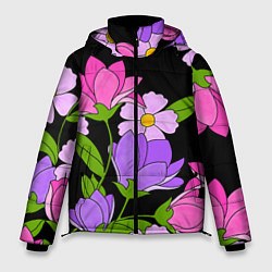 Куртка зимняя мужская Ночные цветы, цвет: 3D-черный