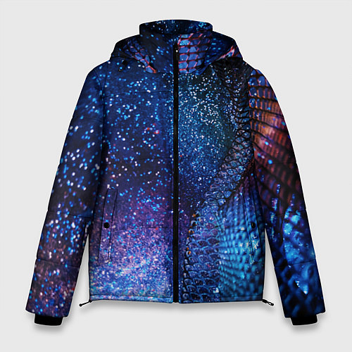 Мужская зимняя куртка Синяя чешуйчатая абстракция blue cosmos / 3D-Светло-серый – фото 1