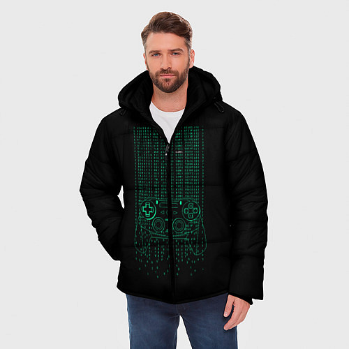 Мужская зимняя куртка Геймпад геймера матрица / 3D-Светло-серый – фото 3