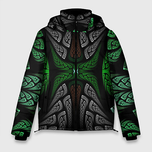 Мужская зимняя куртка Серо-Зеленые Узоры / 3D-Черный – фото 1